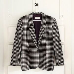 Liz Claiborne Vintage Houndstooth Cashmere Wool Blazer Size 14